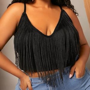 Fringe trim cropped cami tank top